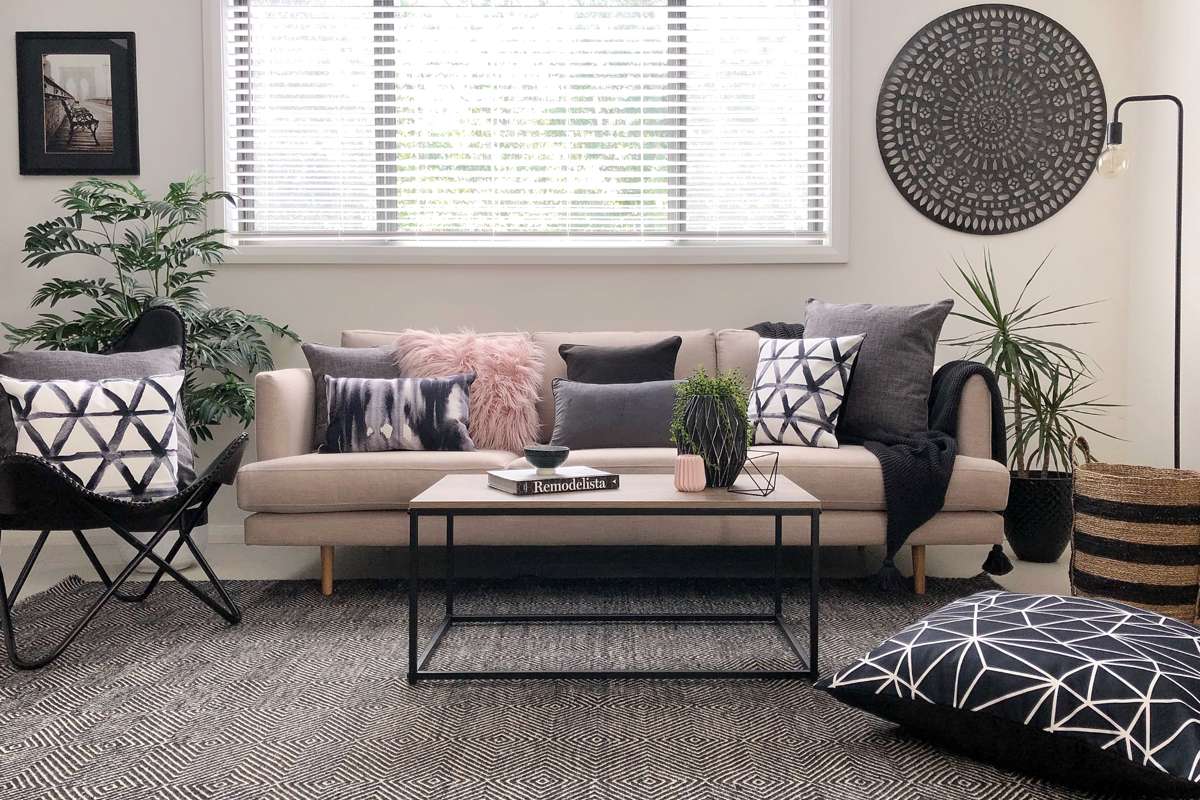 silver cushions living room