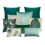 9 cushion cover collection in emerald green, mint and creme colours