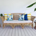 Set of 5 Byron couch cushions adds a tropical vibe in an outdoor living room.